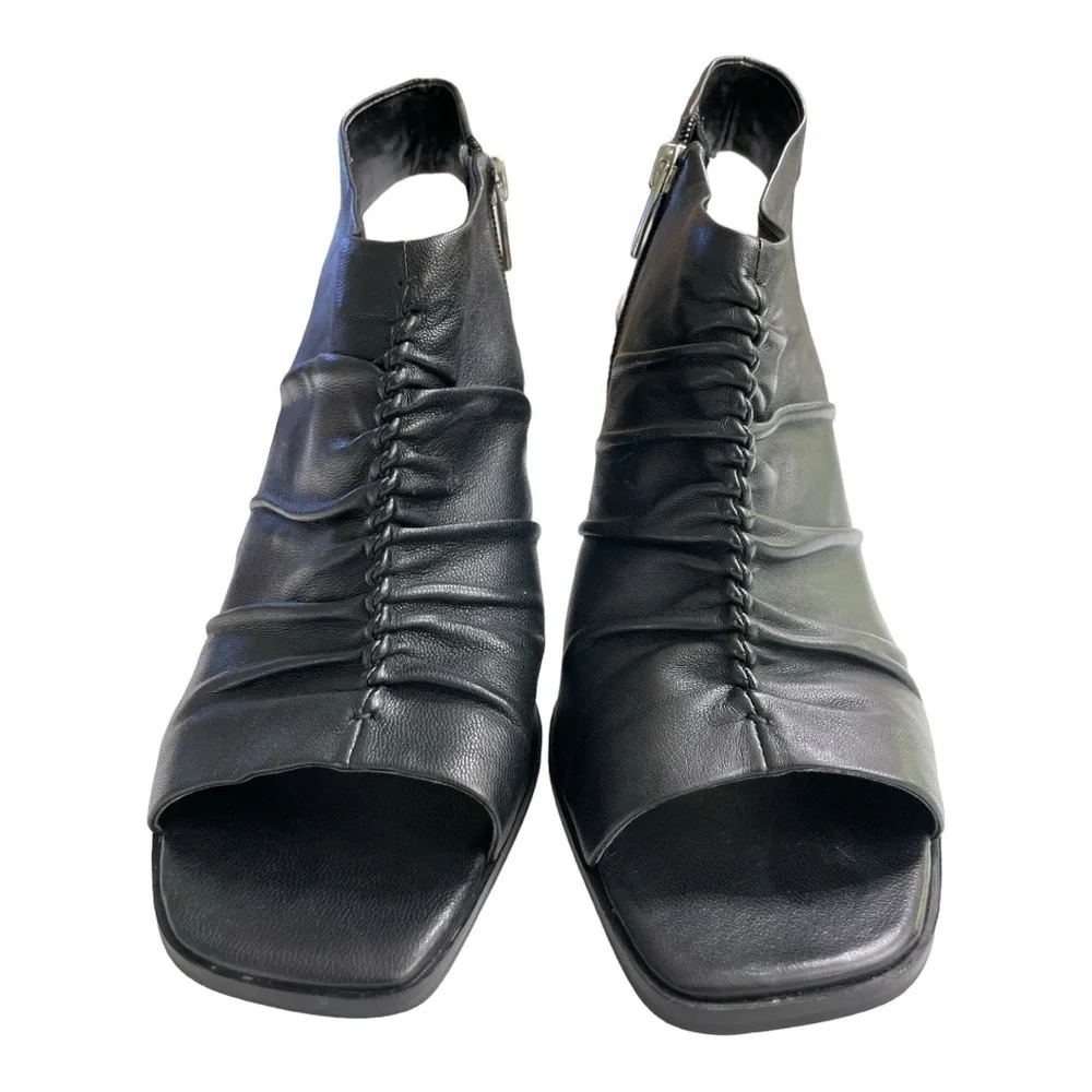 Vince Camuto Jenett Leather Rouched Front Slingback Heeled Booties Black 9 1/2M